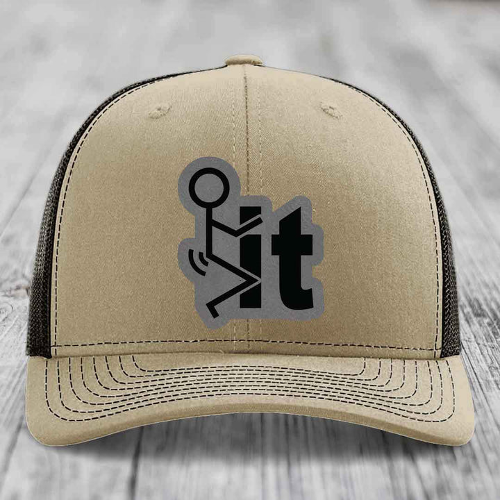 F*ck It - Leather Patch Hat - Grey to Black Patch - Richardson 112 Snapback Trucker Hat