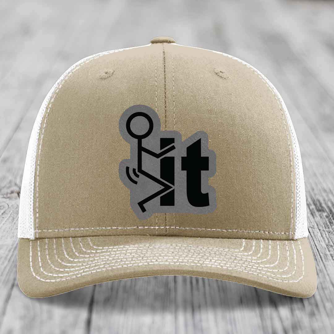 F*ck It - Leather Patch Hat - Grey to Black Patch - Richardson 112 Snapback Trucker Hat