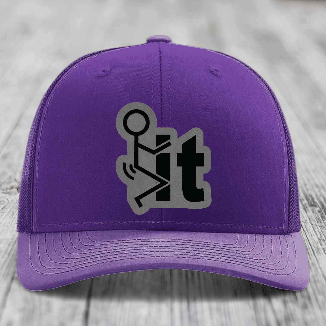 F*ck It - Leather Patch Hat - Grey to Black Patch - Richardson 112 Snapback Trucker Hat