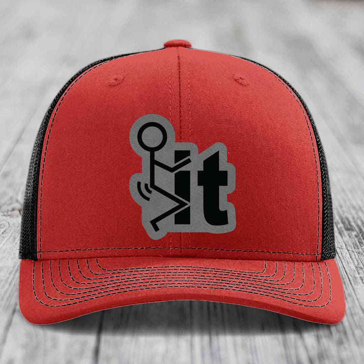 F*ck It - Leather Patch Hat - Grey to Black Patch - Richardson 112 Snapback Trucker Hat