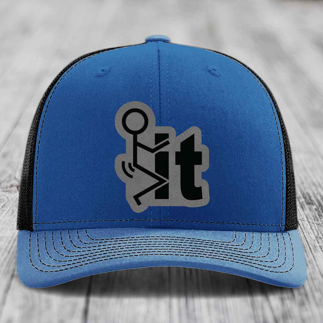 F*ck It - Leather Patch Hat - Grey to Black Patch - Richardson 112 Snapback Trucker Hat