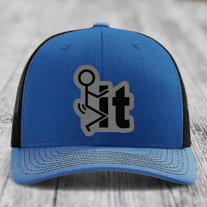 F*ck It - Leather Patch Hat - Grey to Black Patch - Richardson 112 Snapback Trucker Hat