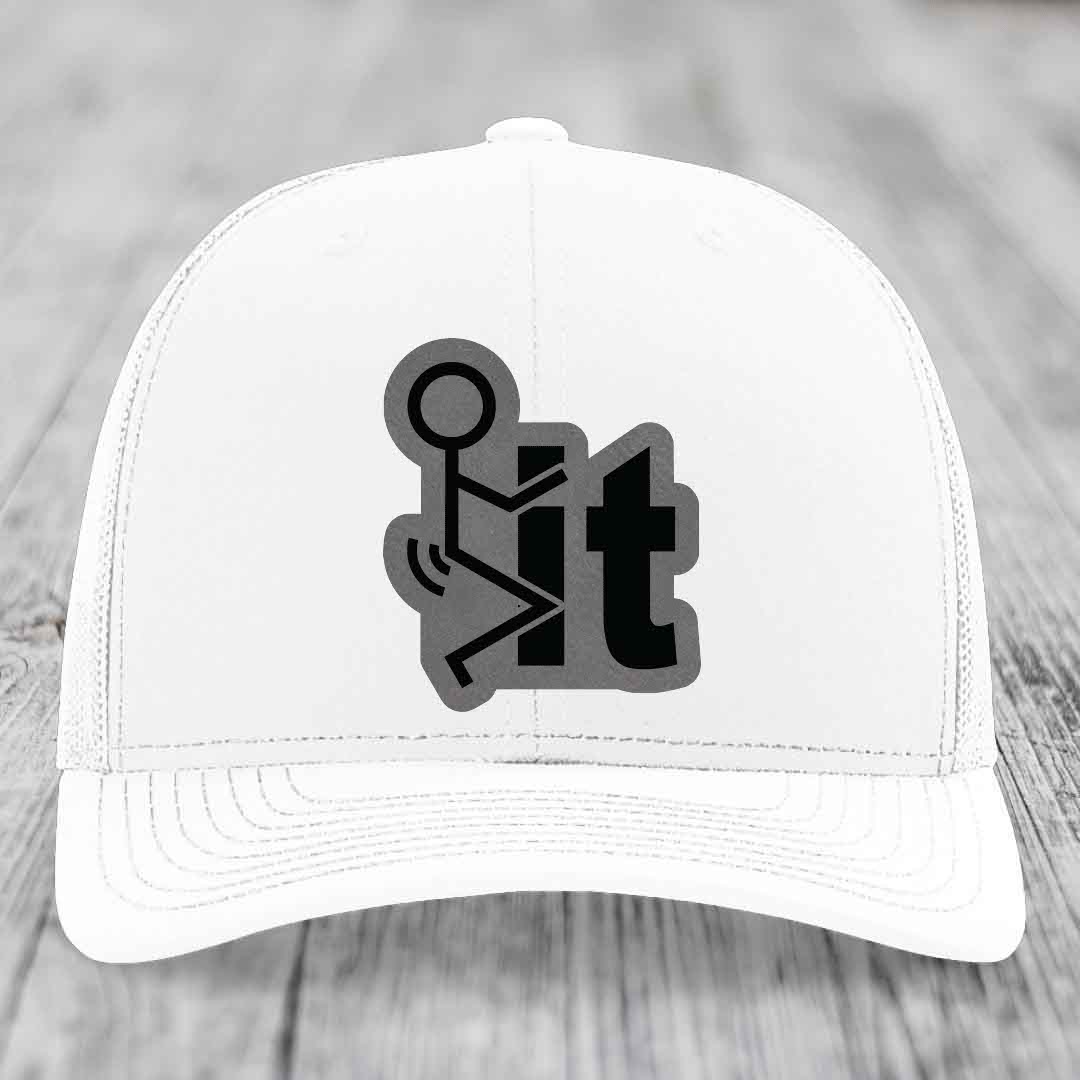 F*ck It - Leather Patch Hat - Grey to Black Patch - Richardson 112 Snapback Trucker Hat