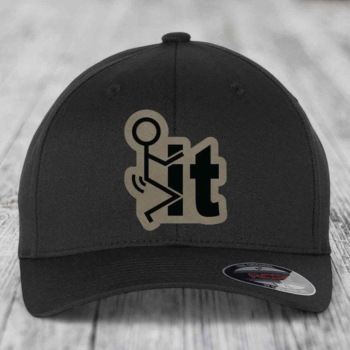 F*ck It - Leather Patch Hat - Light Brown to Black Patch - Flexfit 6277 Fitted Hat