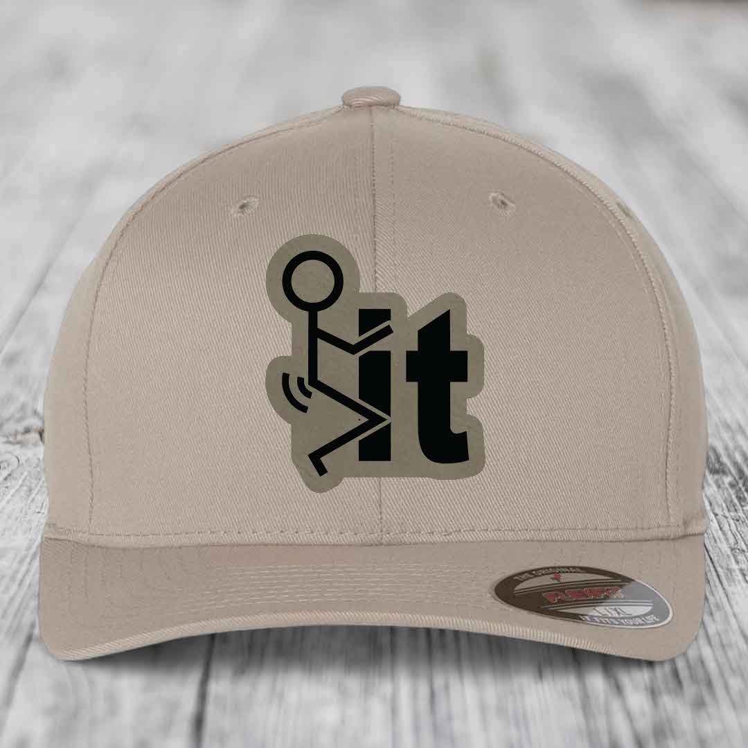 F*ck It - Leather Patch Hat - Light Brown to Black Patch - Flexfit 6277 Fitted Hat
