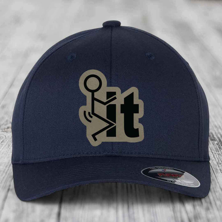 F*ck It - Leather Patch Hat - Light Brown to Black Patch - Flexfit 6277 Fitted Hat