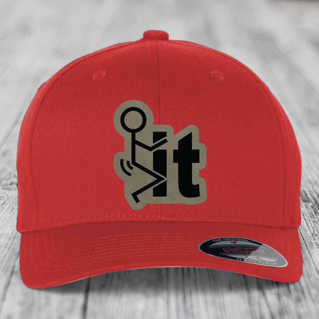 F*ck It - Leather Patch Hat - Light Brown to Black Patch - Flexfit 6277 Fitted Hat