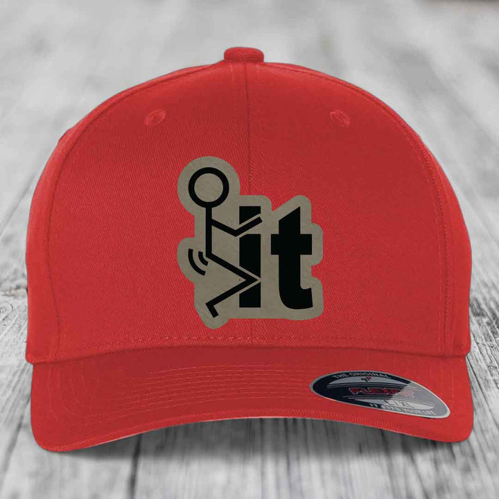 F*ck It - Leather Patch Hat - Light Brown to Black Patch - Flexfit 6277 Fitted Hat
