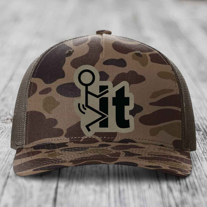 F*ck It - Leather Patch Hat - Light Brown to Black Patch - Richardson 112PFP Snapback Trucker Hat