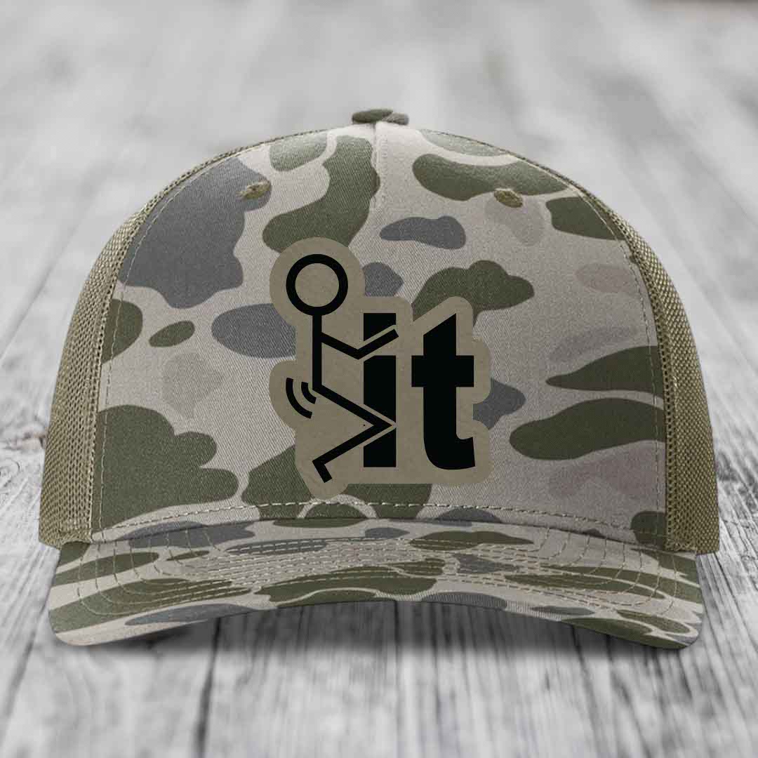 F*ck It - Leather Patch Hat - Light Brown to Black Patch - Richardson 112PFP Snapback Trucker Hat