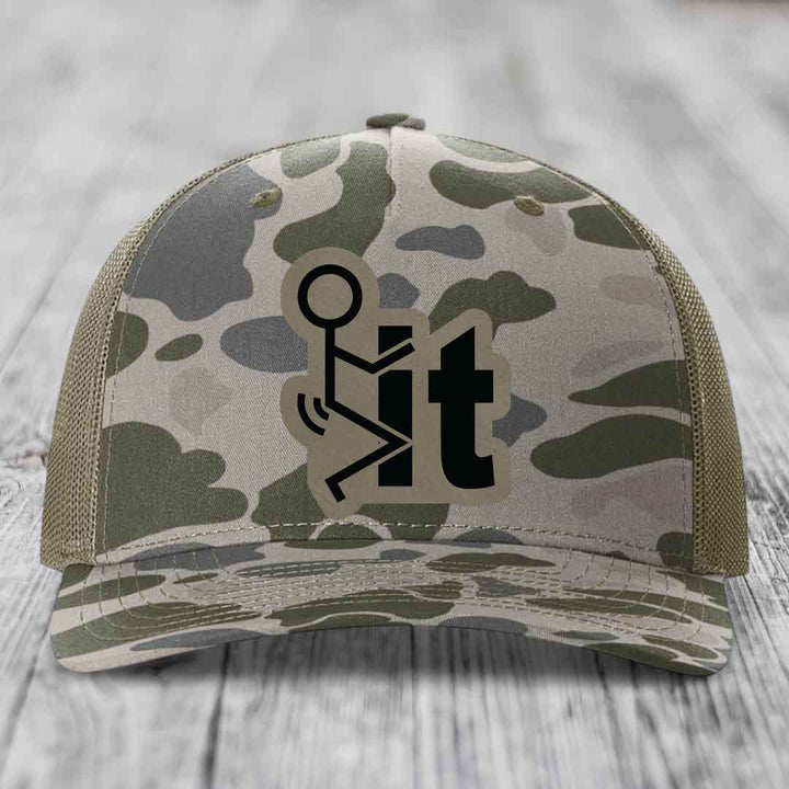 F*ck It - Leather Patch Hat - Light Brown to Black Patch - Richardson 112PFP Snapback Trucker Hat