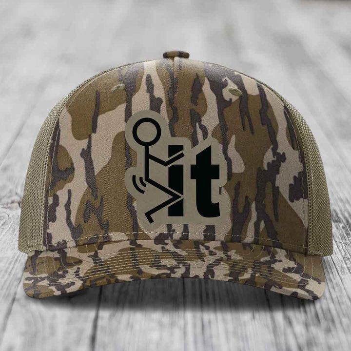 F*ck It - Leather Patch Hat - Light Brown to Black Patch - Richardson 112PFP Snapback Trucker Hat