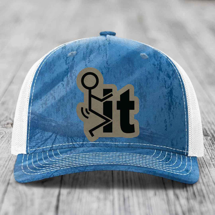 F*ck It - Leather Patch Hat - Light Brown to Black Patch - Richardson 112PFP Snapback Trucker Hat
