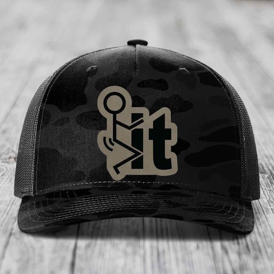 F*ck It - Leather Patch Hat - Light Brown to Black Patch - Richardson 112PFP Snapback Trucker Hat