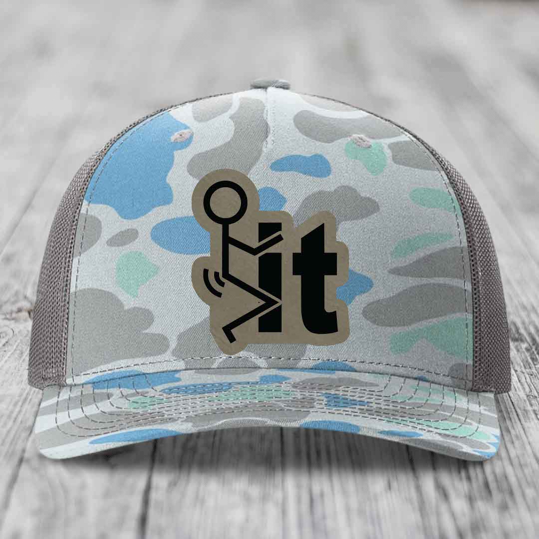 F*ck It - Leather Patch Hat - Light Brown to Black Patch - Richardson 112PFP Snapback Trucker Hat