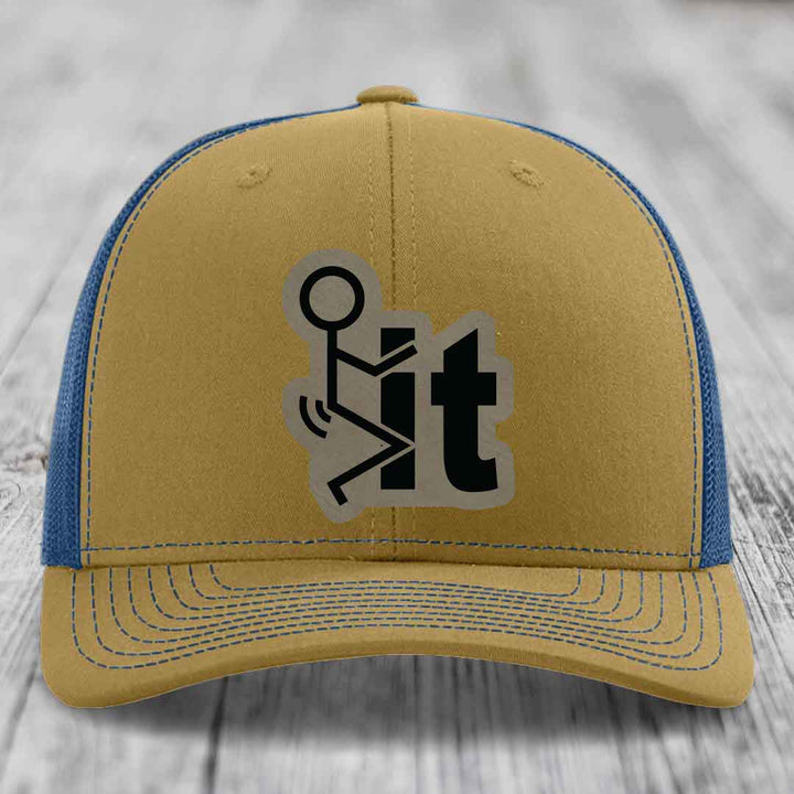 F*ck It - Leather Patch Hat - Light Brown to Black Patch - Richardson 112 Snapback Trucker Hat