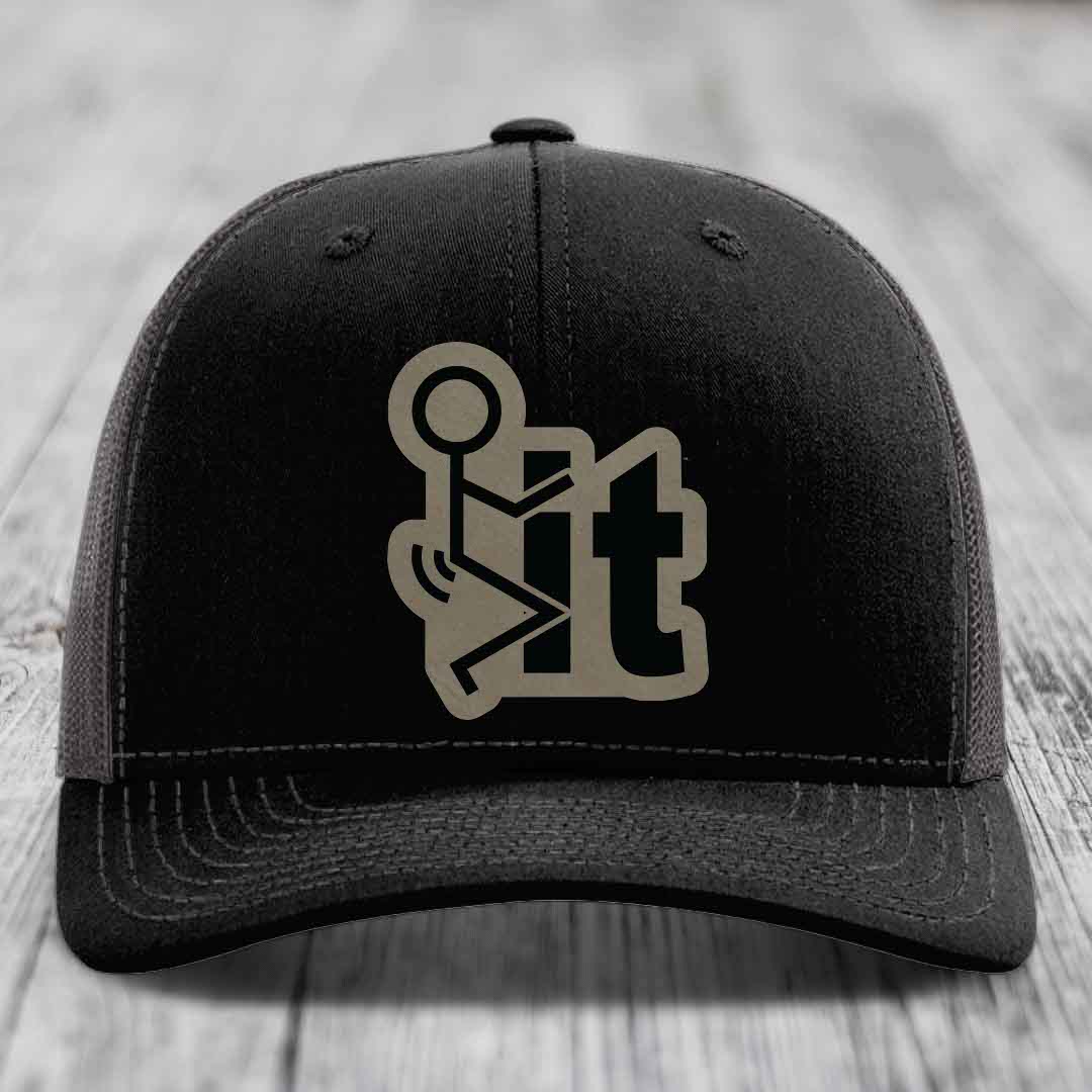 F*ck It - Leather Patch Hat - Light Brown to Black Patch - Richardson 112 Snapback Trucker Hat