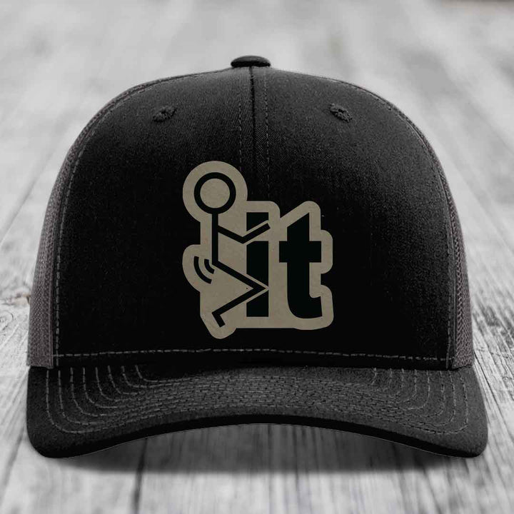 F*ck It - Leather Patch Hat - Light Brown to Black Patch - Richardson 112 Snapback Trucker Hat