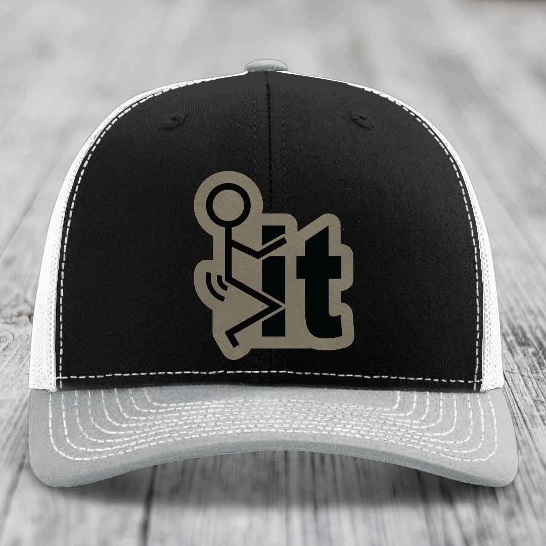 F*ck It - Leather Patch Hat - Light Brown to Black Patch - Richardson 112 Snapback Trucker Hat