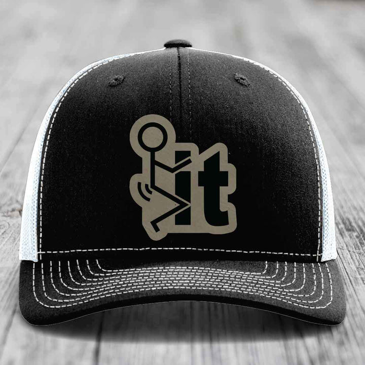 F*ck It - Leather Patch Hat - Light Brown to Black Patch - Richardson 112 Snapback Trucker Hat