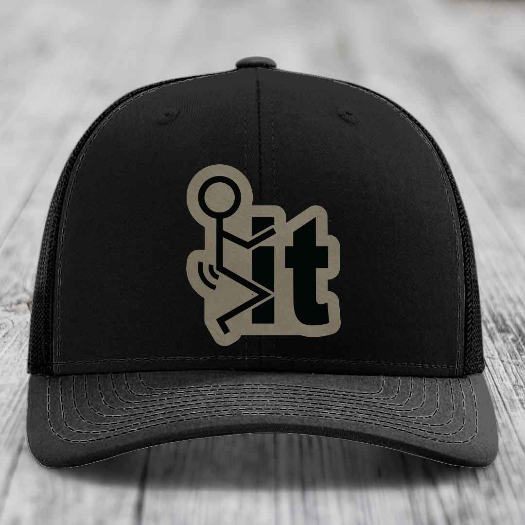 F*ck It - Leather Patch Hat - Light Brown to Black Patch - Richardson 112 Snapback Trucker Hat