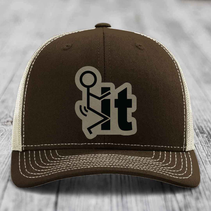 F*ck It - Leather Patch Hat - Light Brown to Black Patch - Richardson 112 Snapback Trucker Hat