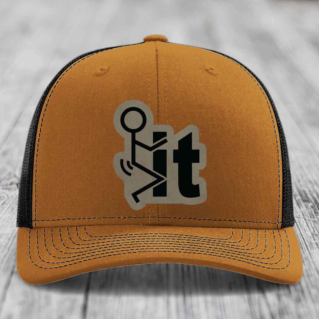 F*ck It - Leather Patch Hat - Light Brown to Black Patch - Richardson 112 Snapback Trucker Hat