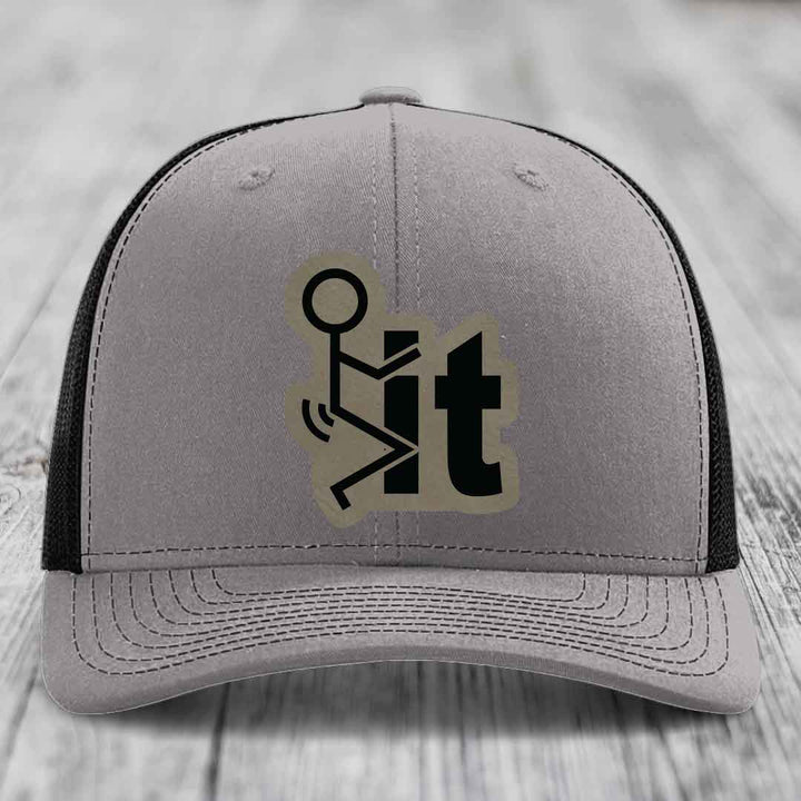 F*ck It - Leather Patch Hat - Light Brown to Black Patch - Richardson 112 Snapback Trucker Hat