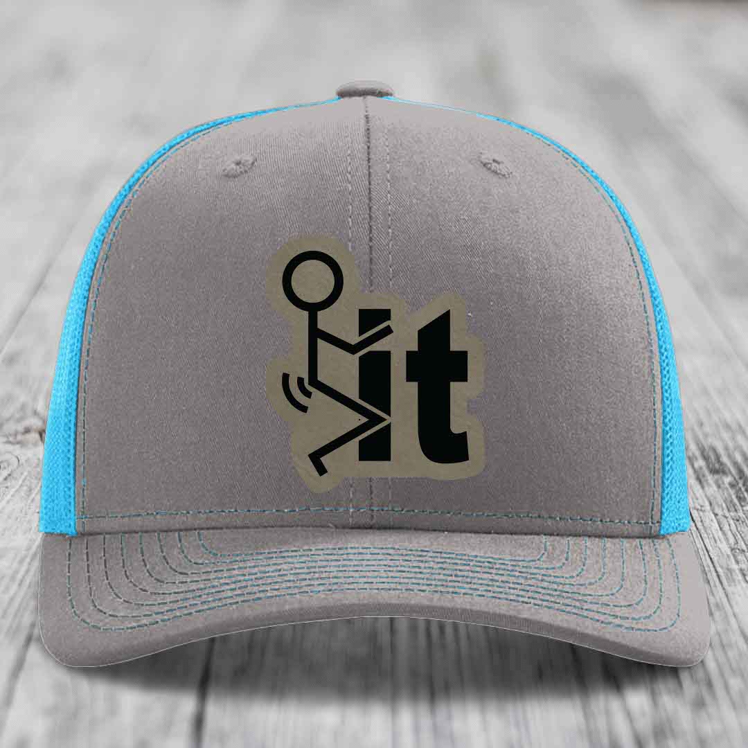 F*ck It - Leather Patch Hat - Light Brown to Black Patch - Richardson 112 Snapback Trucker Hat