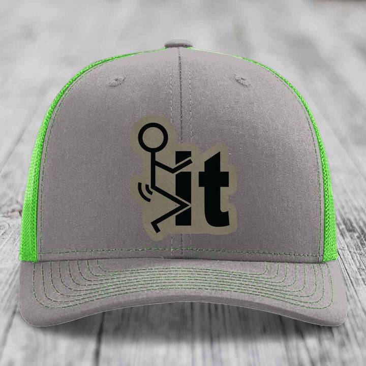 F*ck It - Leather Patch Hat - Light Brown to Black Patch - Richardson 112 Snapback Trucker Hat