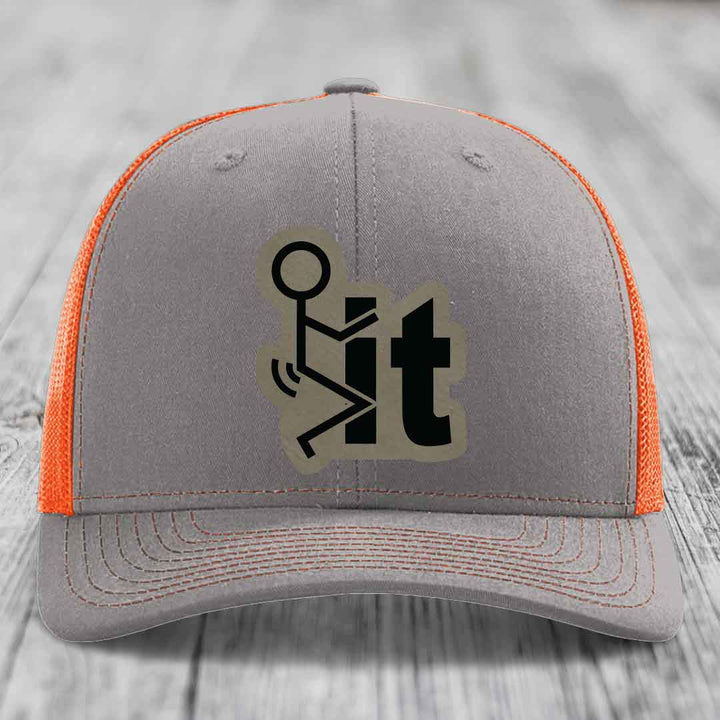 F*ck It - Leather Patch Hat - Light Brown to Black Patch - Richardson 112 Snapback Trucker Hat