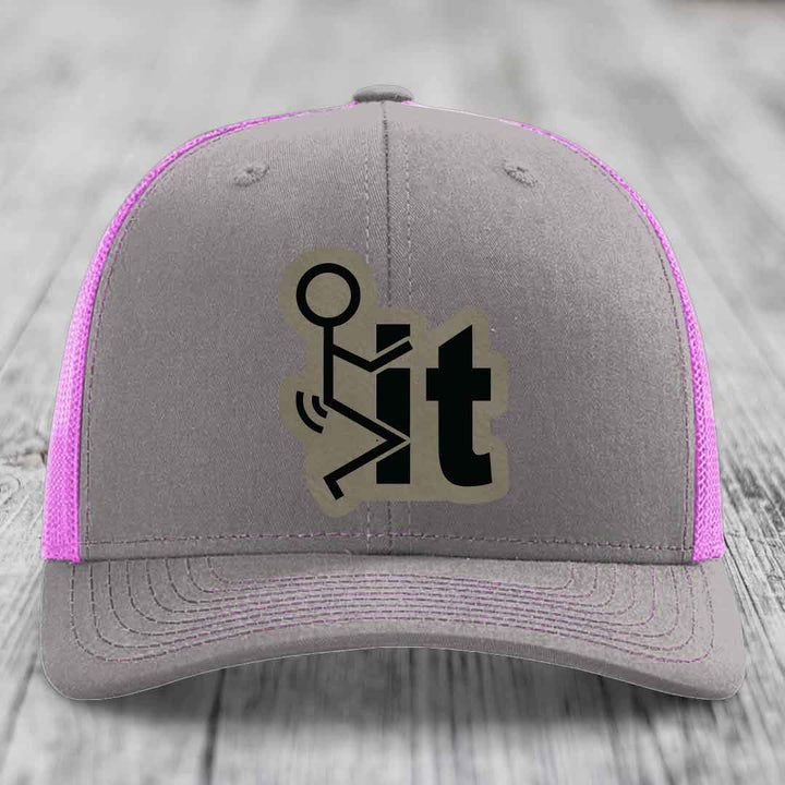 F*ck It - Leather Patch Hat - Light Brown to Black Patch - Richardson 112 Snapback Trucker Hat