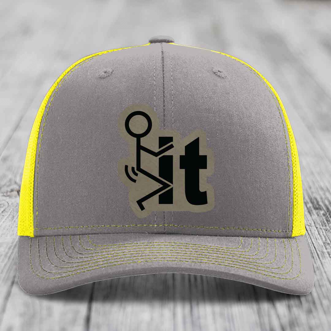 F*ck It - Leather Patch Hat - Light Brown to Black Patch - Richardson 112 Snapback Trucker Hat