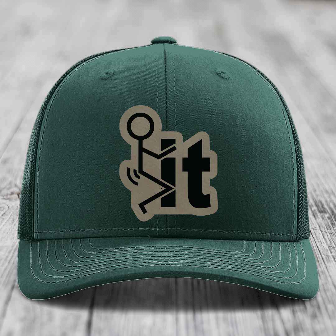 F*ck It - Leather Patch Hat - Light Brown to Black Patch - Richardson 112 Snapback Trucker Hat