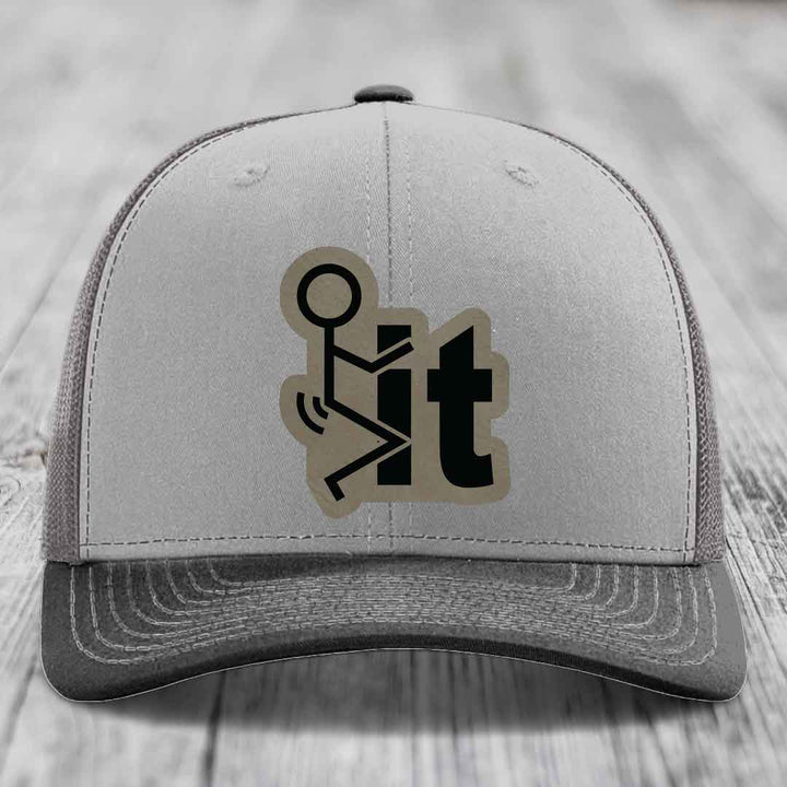F*ck It - Leather Patch Hat - Light Brown to Black Patch - Richardson 112 Snapback Trucker Hat