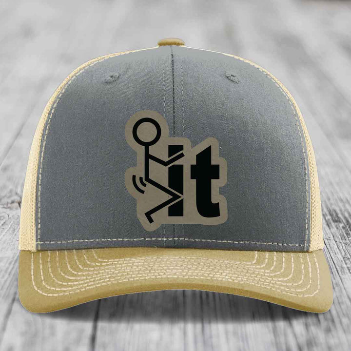 F*ck It - Leather Patch Hat - Light Brown to Black Patch - Richardson 112 Snapback Trucker Hat