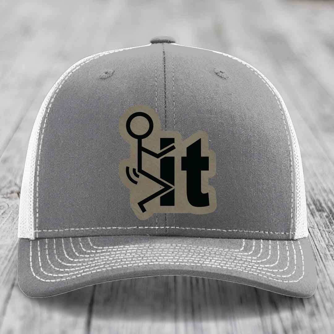 F*ck It - Leather Patch Hat - Light Brown to Black Patch - Richardson 112 Snapback Trucker Hat