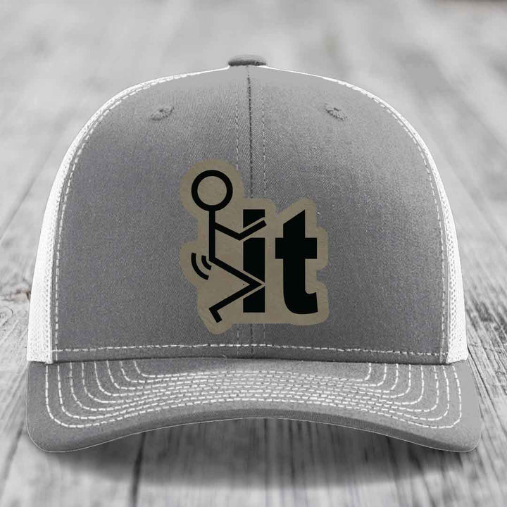 F*ck It - Leather Patch Hat - Light Brown to Black Patch - Richardson 112 Snapback Trucker Hat