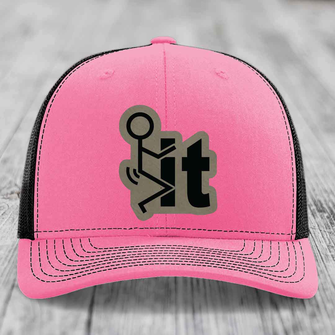 F*ck It - Leather Patch Hat - Light Brown to Black Patch - Richardson 112 Snapback Trucker Hat