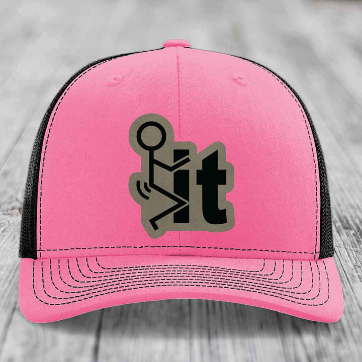 F*ck It - Leather Patch Hat - Light Brown to Black Patch - Richardson 112 Snapback Trucker Hat