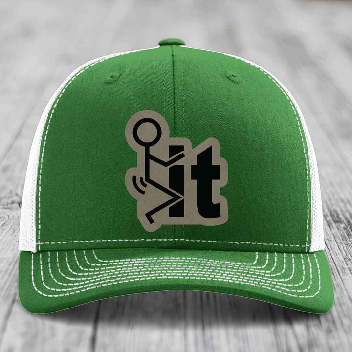 F*ck It - Leather Patch Hat - Light Brown to Black Patch - Richardson 112 Snapback Trucker Hat
