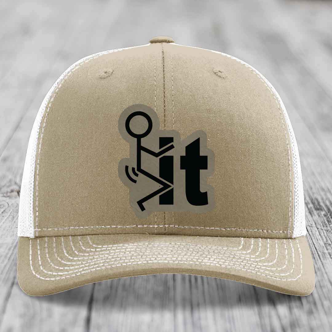 F*ck It - Leather Patch Hat - Light Brown to Black Patch - Richardson 112 Snapback Trucker Hat