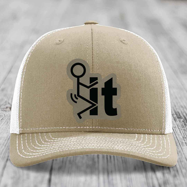 F*ck It - Leather Patch Hat - Light Brown to Black Patch - Richardson 112 Snapback Trucker Hat