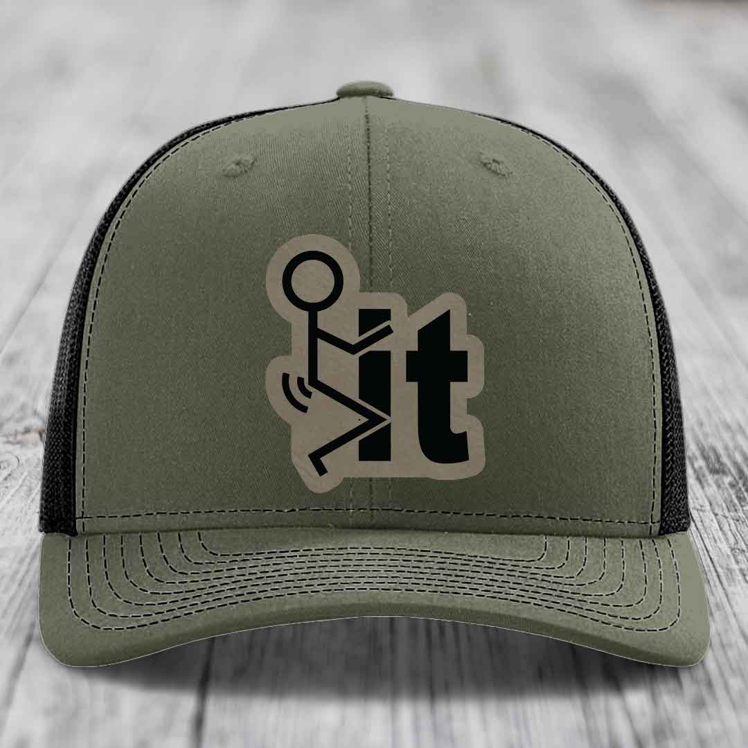 F*ck It - Leather Patch Hat - Light Brown to Black Patch - Richardson 112 Snapback Trucker Hat