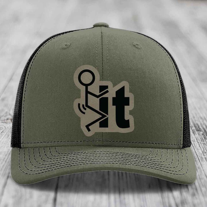 F*ck It - Leather Patch Hat - Light Brown to Black Patch - Richardson 112 Snapback Trucker Hat