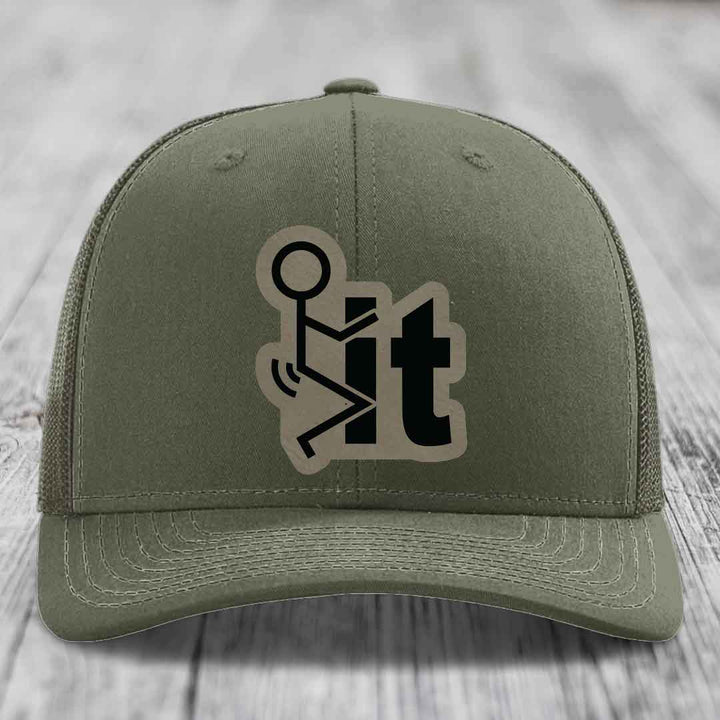 F*ck It - Leather Patch Hat - Light Brown to Black Patch - Richardson 112 Snapback Trucker Hat