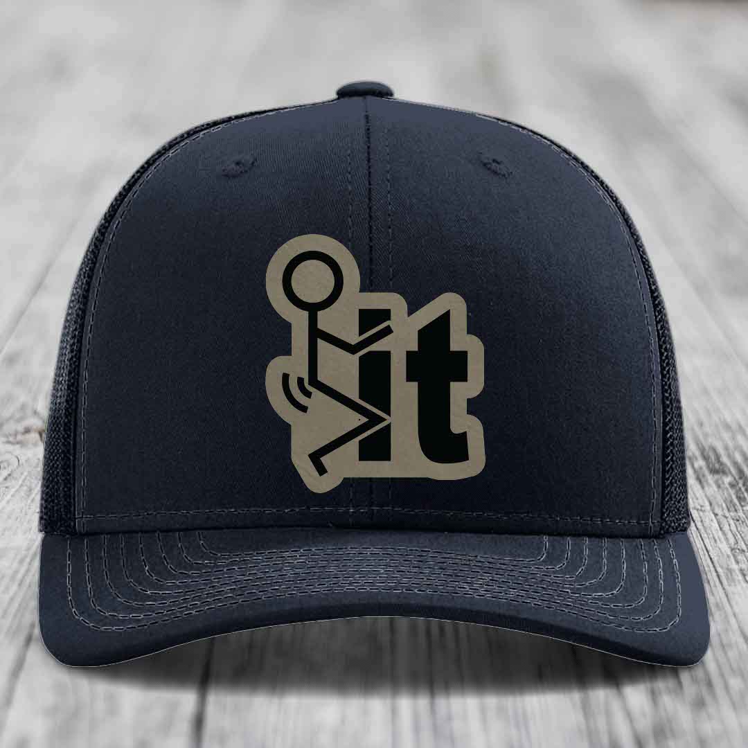 F*ck It - Leather Patch Hat - Light Brown to Black Patch - Richardson 112 Snapback Trucker Hat