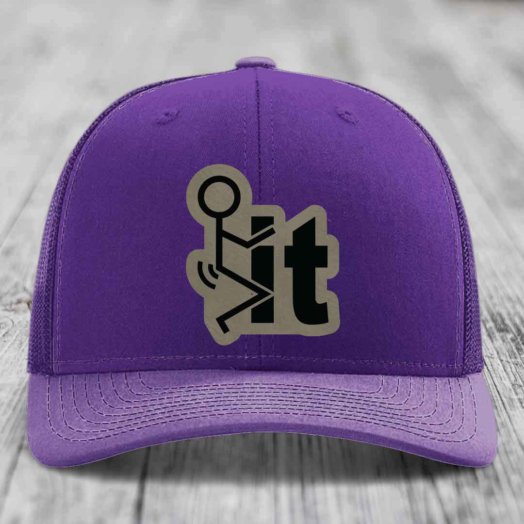 F*ck It - Leather Patch Hat - Light Brown to Black Patch - Richardson 112 Snapback Trucker Hat