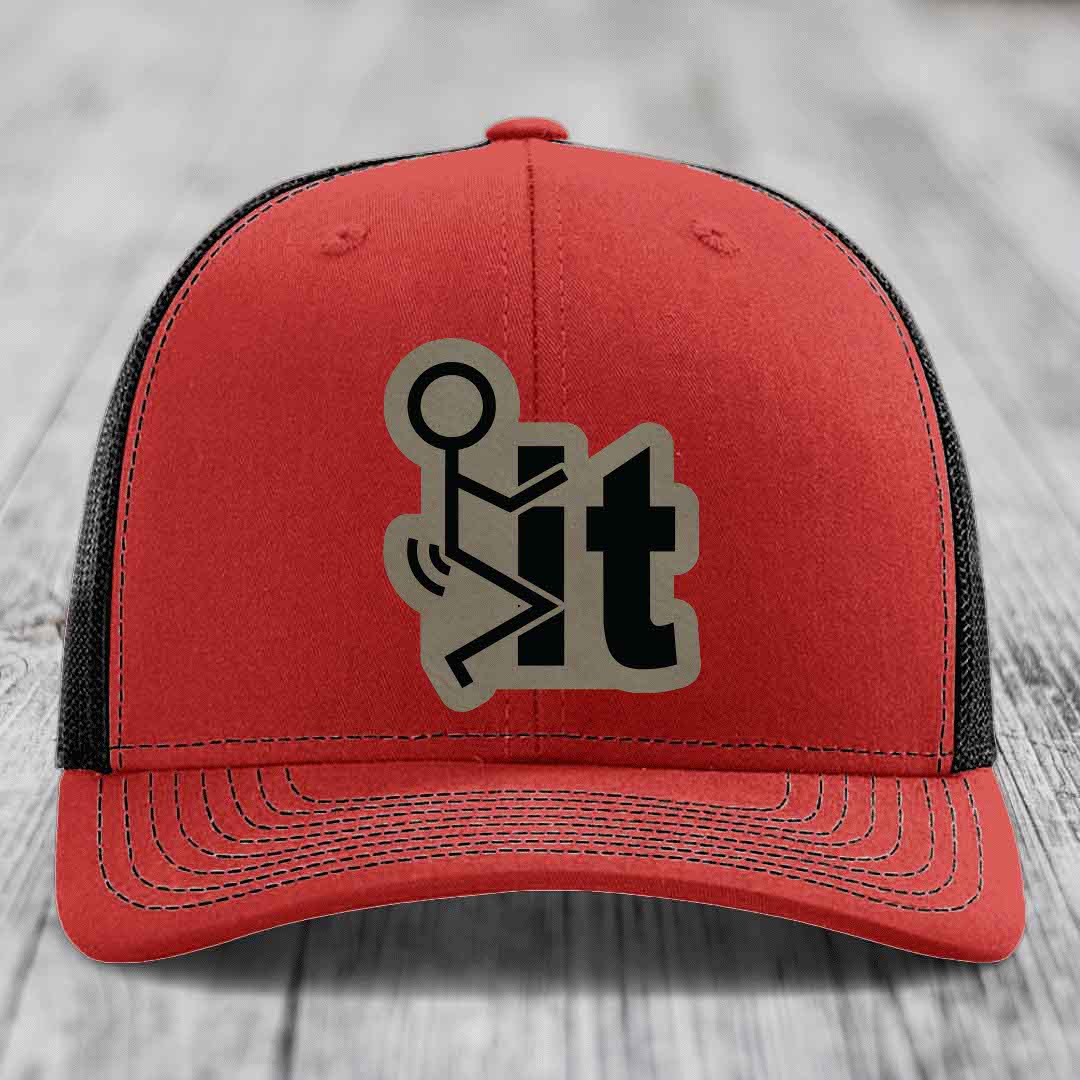 F*ck It - Leather Patch Hat - Light Brown to Black Patch - Richardson 112 Snapback Trucker Hat