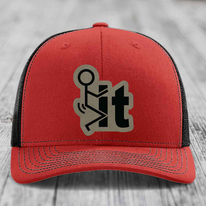 F*ck It - Leather Patch Hat - Light Brown to Black Patch - Richardson 112 Snapback Trucker Hat